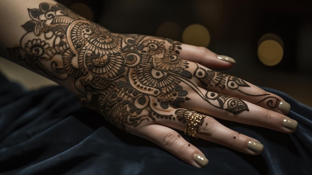 La mano de una mujer con henna