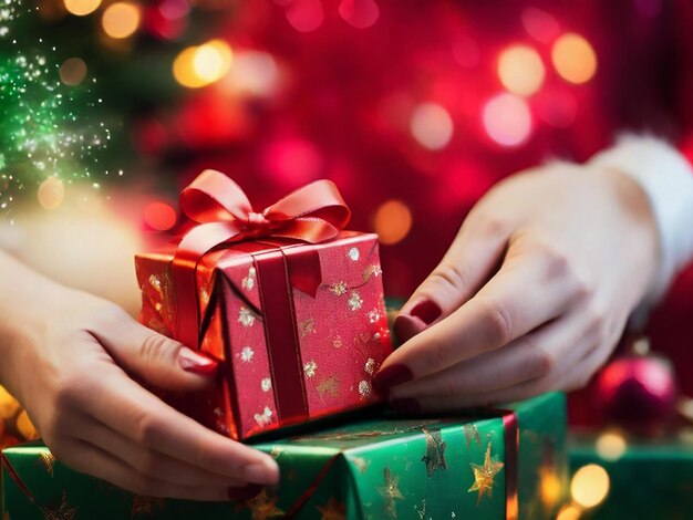 Foto la mano de la mujer sosteniendo una elegante caja de regalos