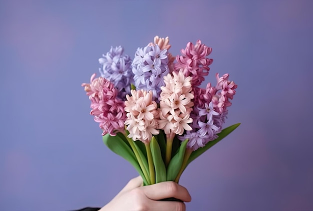 Mano de mujer sosteniendo flores de primavera