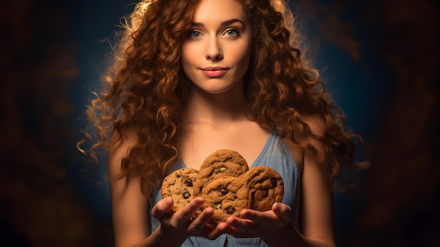 Mano de mujer sosteniendo galletas una encima de la otra