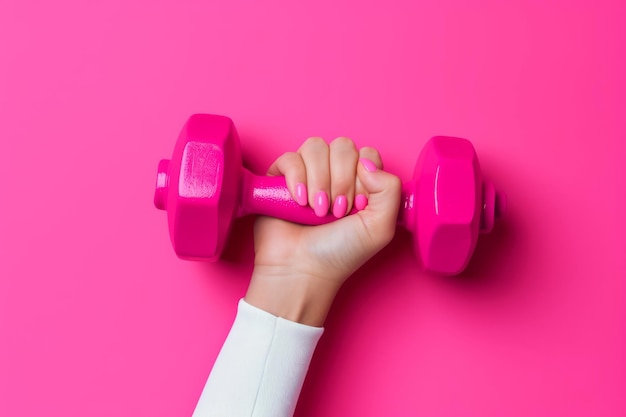 La mano de la mujer sosteniendo una manivela rosa brillante AI generativa