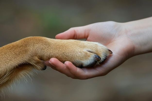 Mano de mujer sosteniendo perros pata mano de mujer