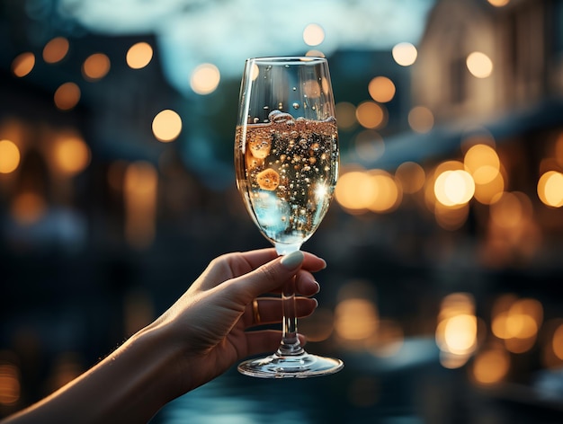 La mano de la mujer sosteniendo la taza en celebración