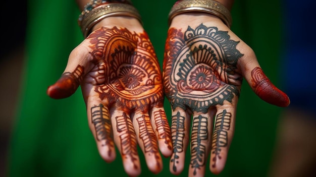 La mano de una mujer con un tatuaje de henna.