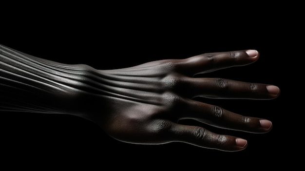 Mano negra con cicatrices, símbolo de la libertad humana sobre un fondo negro
