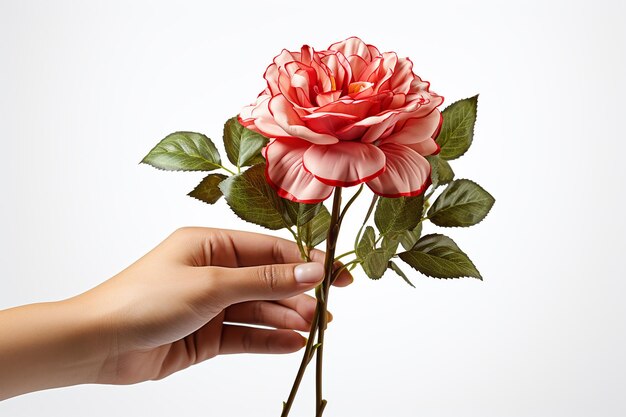 Foto mano de niño hiperrealista con rosa roja