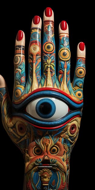 Foto una mano con un ojo azul y el ojo pintado en él