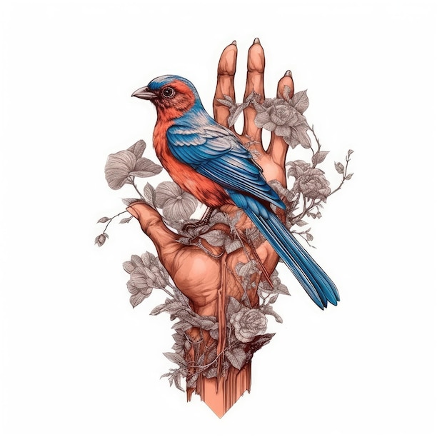 Una mano y un pájaro Ilustración IA generativa