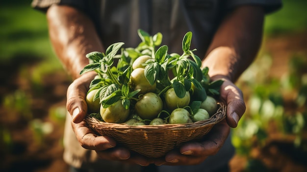 La mano con las patatas frescas