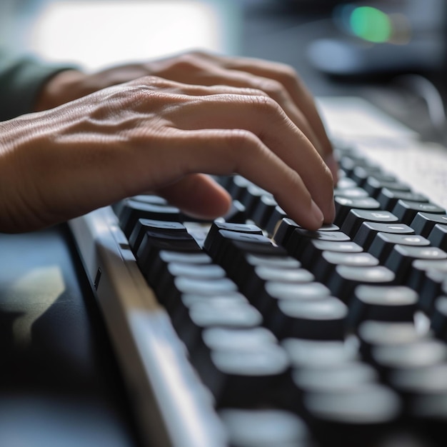 Foto la mano de una persona está escribiendo en un teclado.