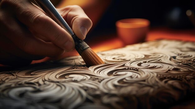 Mano de una persona tallando un patrón en madera