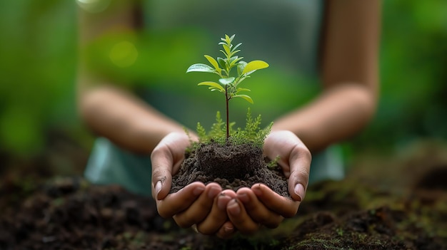 Mano plantando un árbol IA generativa