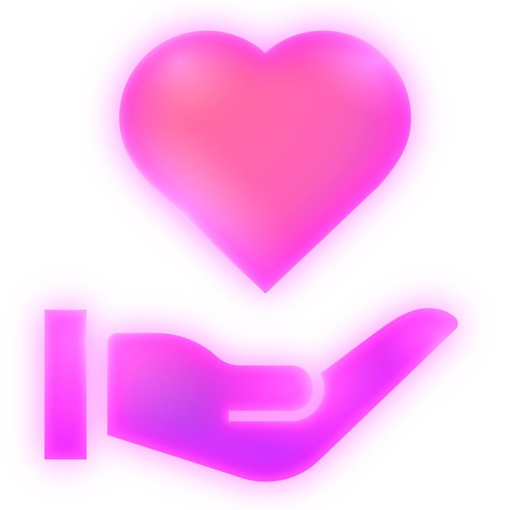La mano png presenta el icono del corazón la pegatina de brillo de neón el fondo transparente