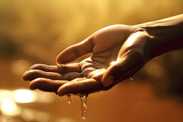 Una mano que atrapa gotas de agua en medio de la sequía