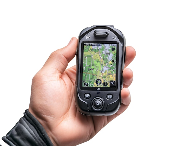 una mano que sostiene un dispositivo GPS