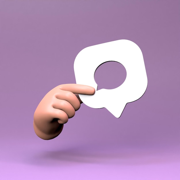 Mano que sostiene el icono de chat 3D Render ilustración