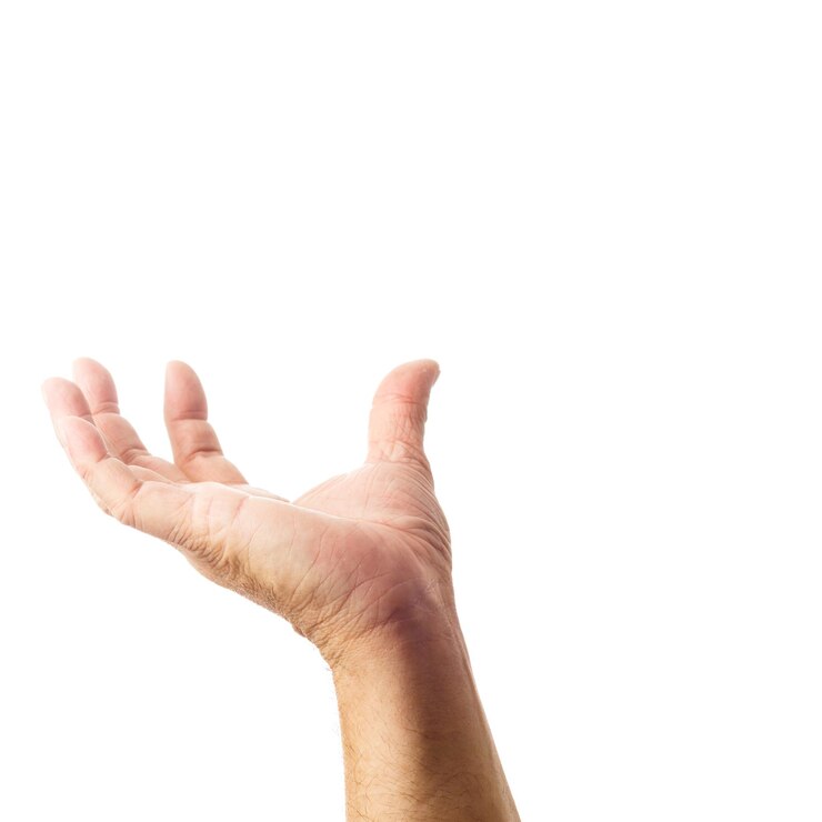 Foto mano recortada haciendo gestos contra un fondo blanco