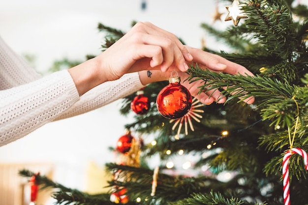 Mano recortada sosteniendo el árbol de Navidad