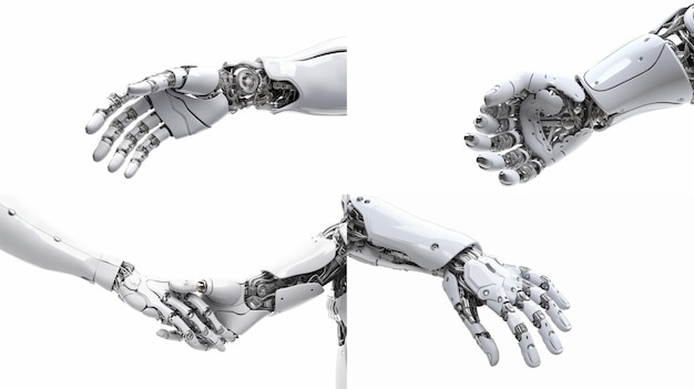 La mano robótica de cyborg blanco y el apretón de mano humano Ai Generative