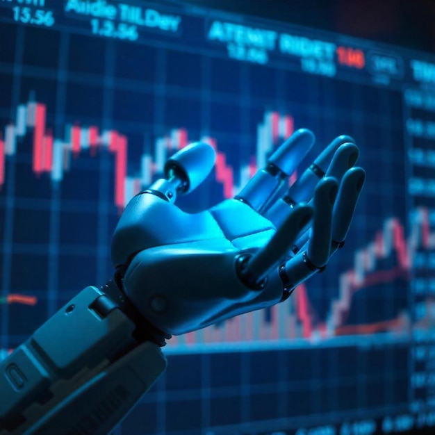 La mano robótica manipula los datos financieros