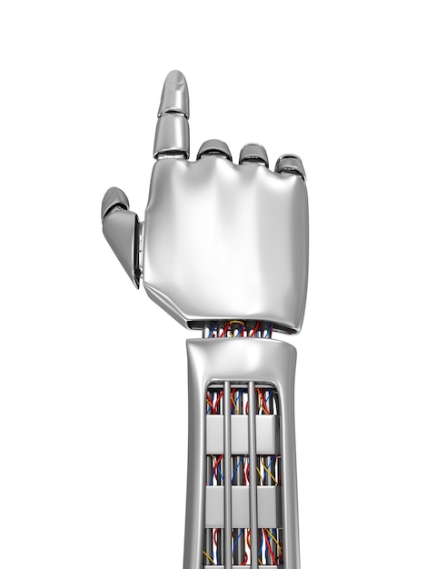 Mano robótica de metal tocando algo