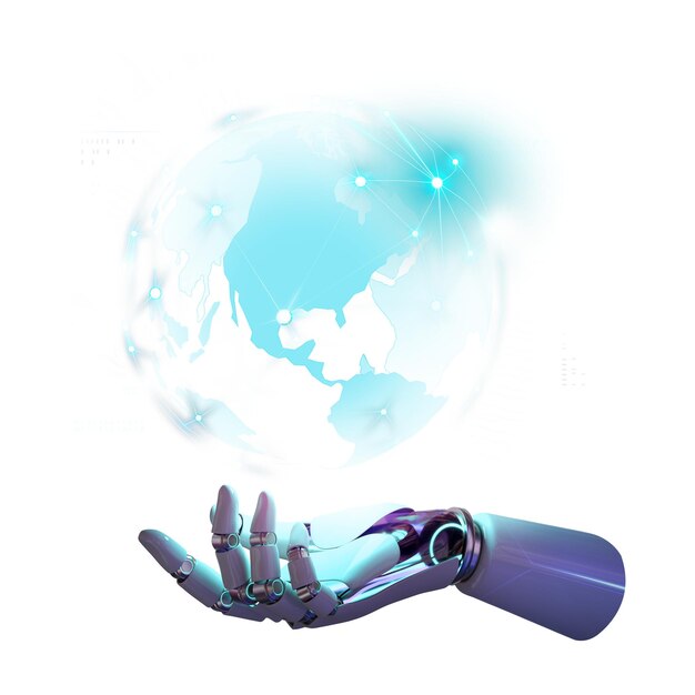 Mano robótica png tecnología global en fondo transparente