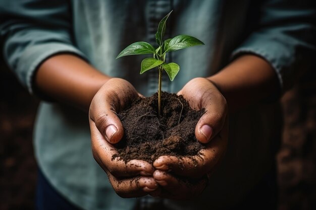 Foto la mano sosteniendo un árbol pequeño para plantar