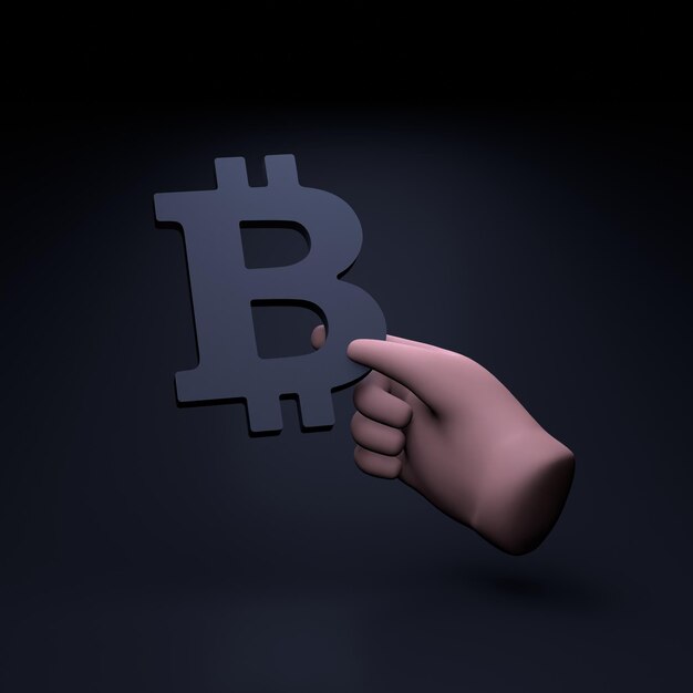 Mano sosteniendo bitcoin icono 3d render ilustración