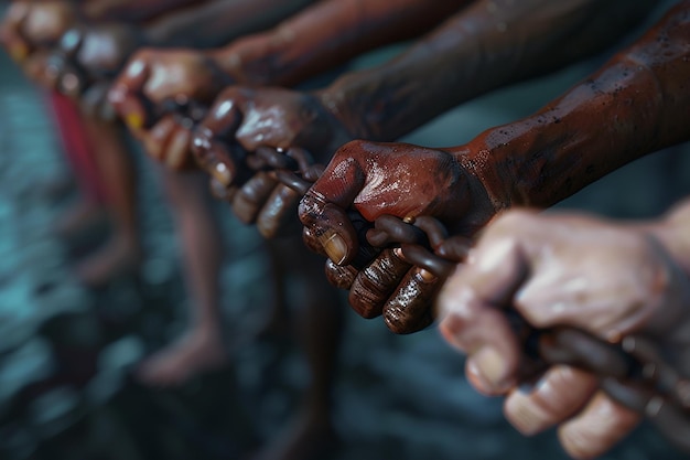 Foto una mano sosteniendo una cadena que dice manos en ella