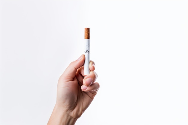 Una mano sosteniendo un cigarrillo en blanco