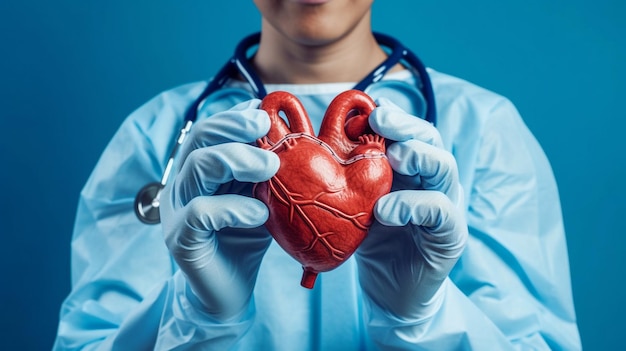 Una mano sosteniendo un corazón rojo Concepto para el seguro de salud de caridad Día Internacional de la Cardiología