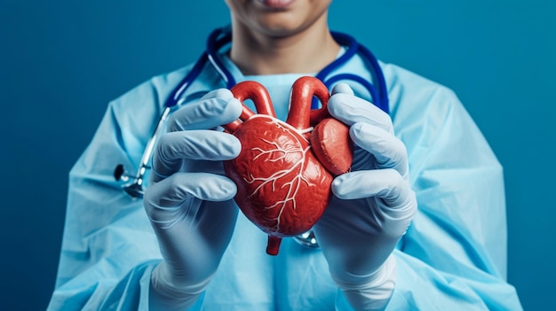 Una mano sosteniendo un corazón rojo Concepto para el seguro de salud de caridad Día Internacional de la Cardiología