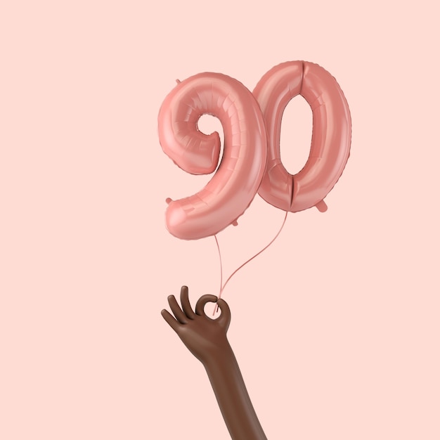 Mano sosteniendo un globo de celebración de papel de aluminio rosa de cumpleaños d renderizado