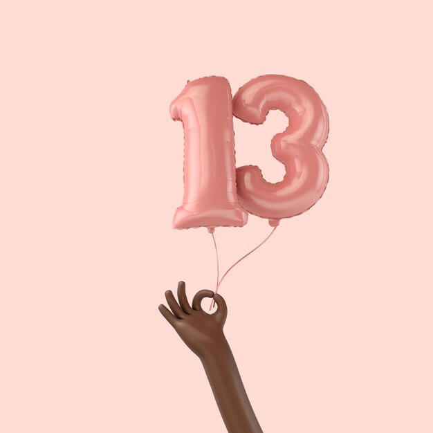 Mano sosteniendo un globo de celebración de papel de aluminio rosa de cumpleaños d renderizado