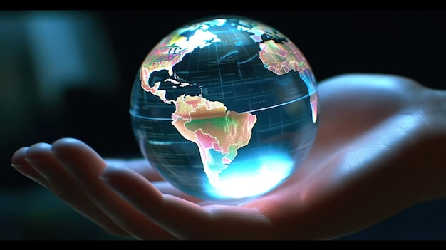 Una mano sosteniendo un globo de cristal con la palabra África.