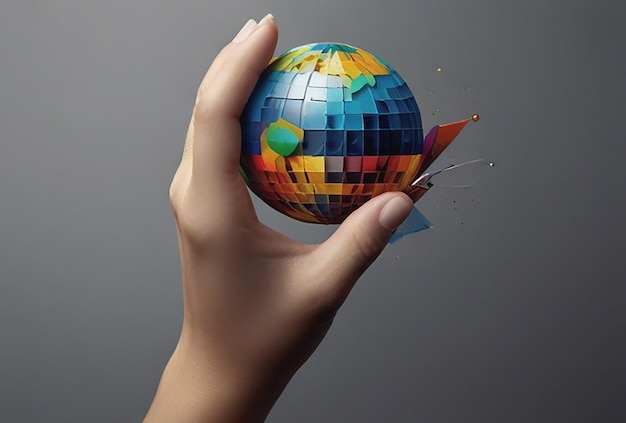 una mano sosteniendo un globo que tiene un mapa del mundo en él