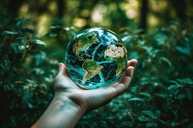 Una mano sosteniendo un globo terráqueo con el mundo en él