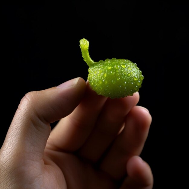 Una mano sosteniendo una hoja verde con la palabra "sobre ella".