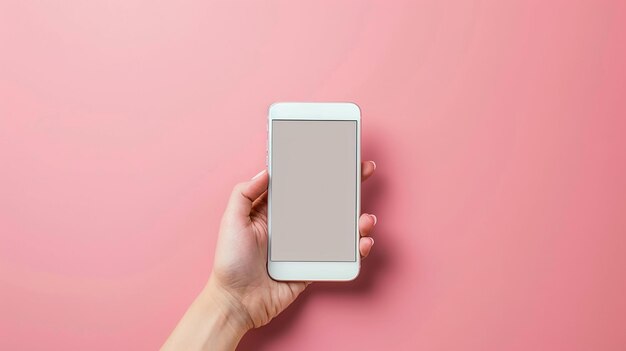 Foto una mano sosteniendo un ipad blanco con un fondo rosa
