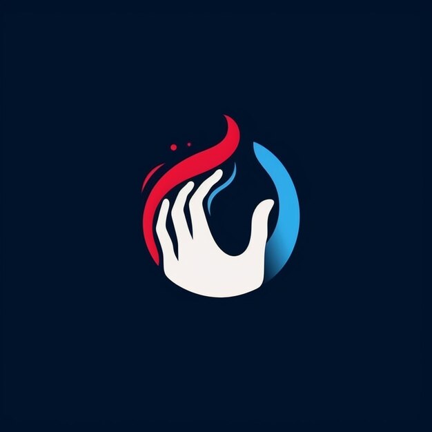 Foto una mano sosteniendo un logotipo de llama roja y azul ai generativo