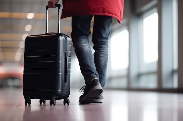 mano sosteniendo una maleta caminando en el aeropuerto