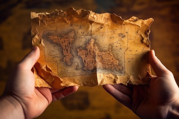 Una mano sosteniendo un mapa del tesoro doblado