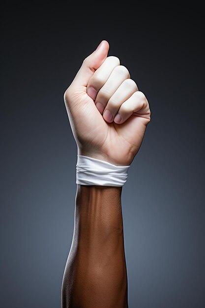 Foto una mano sosteniendo un papel blanco aislado en un fondo blanco generativo de ia