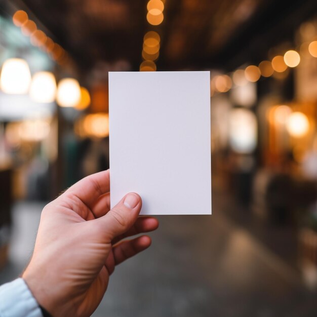 una mano sosteniendo un pedazo de papel que dice " en blanco " en él.