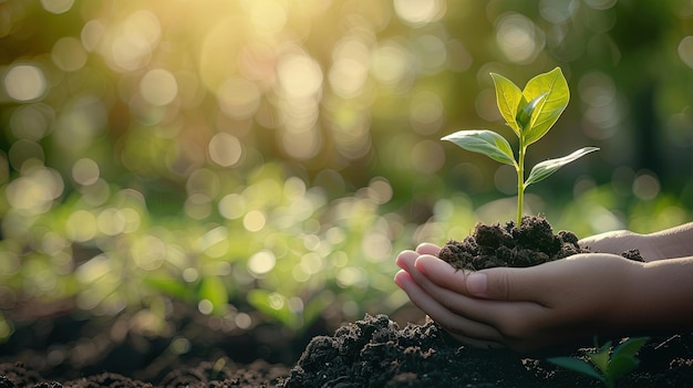 Foto mano sosteniendo un pequeño árbol para plantar concepto de medio ambiente verde mundo día de la tierra ir verde global