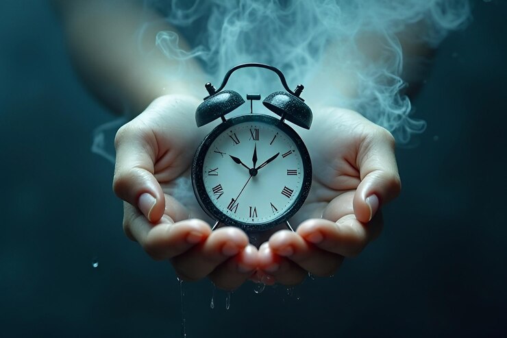 Con la mano sosteniendo un reloj Concepto del tiempo que pasa Enfatizando la urgencia a medida que se agota el tiempo