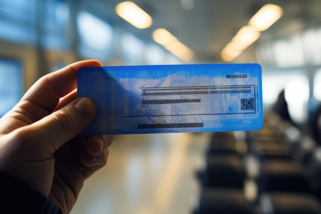 Foto mano sosteniendo la tarjeta de embarque generada por ai