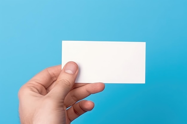 Foto una mano sosteniendo una tarjeta de visita en blanco ia generativa
