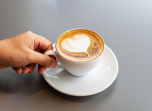 Mano sosteniendo una taza de café con leche Día internacional del café