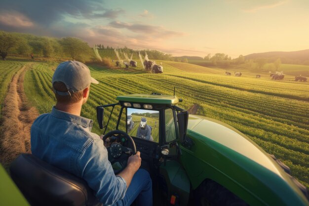 Foto una mano sosteniendo un teléfono celular con un campo de soya en la pantalla ia generativa